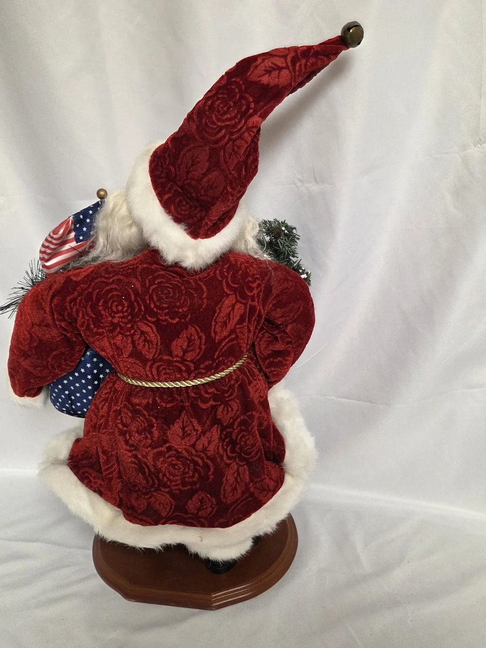 Holiday Santa Figurine‎ with Red Velvet Hat and Patriotic Accents